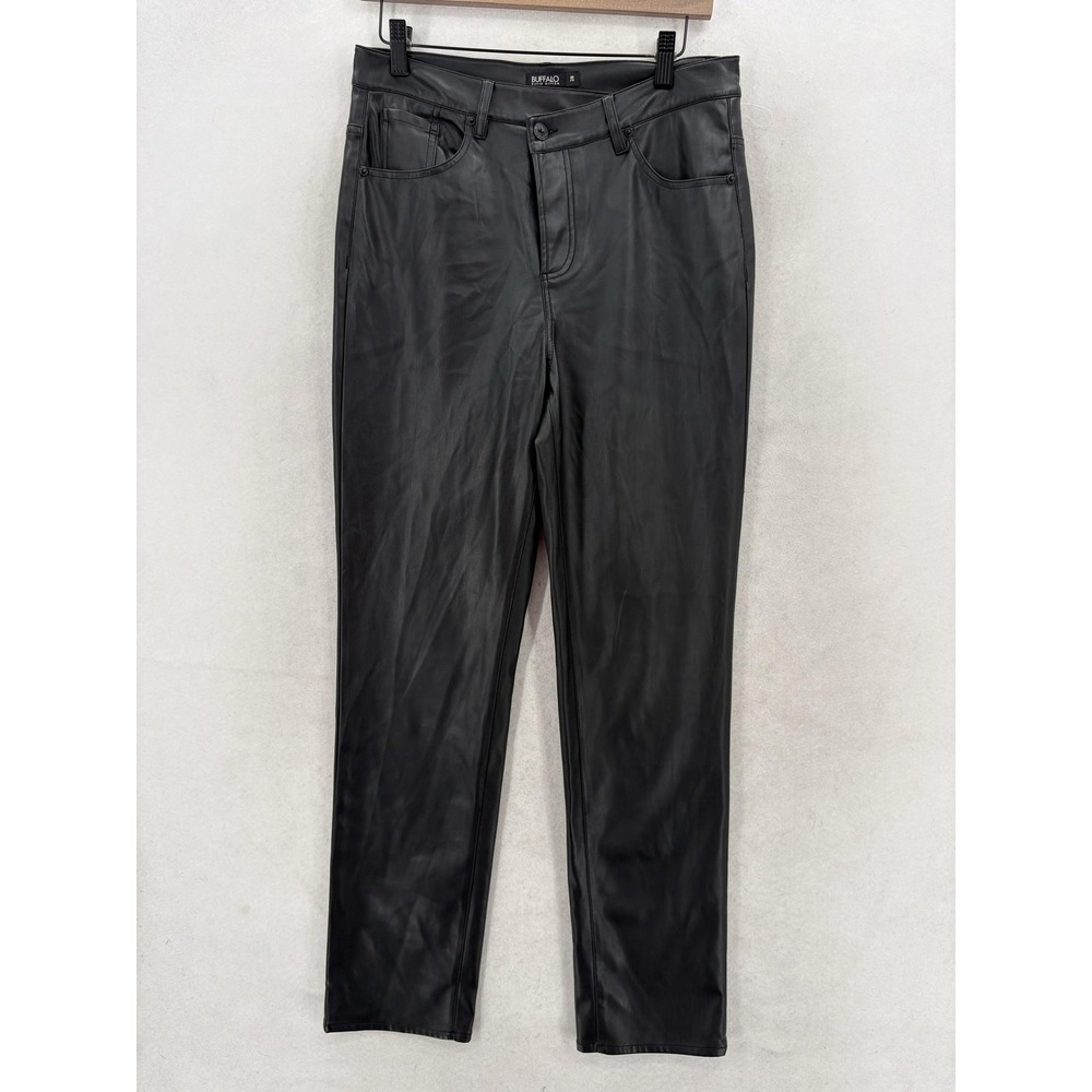 Buffalo David Bitton Faux Leather Straight Jeans Womens 28 Black Coated Denim